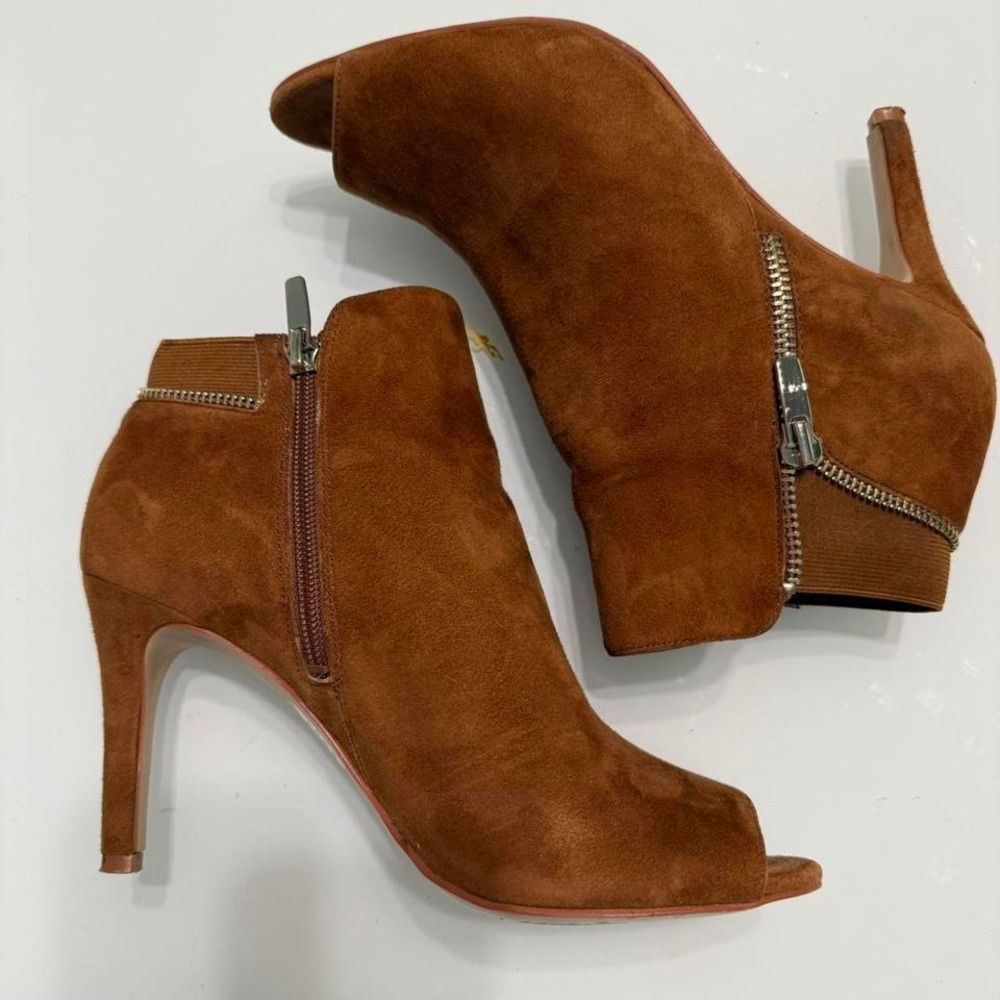 Marc‎ Fisher Serenity Brown suede peep toe ankle boots
